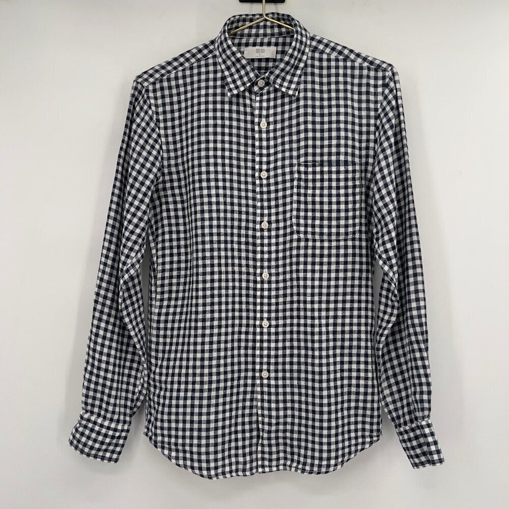 UNIQLO Gingham Check Button Down Long Sleeve Shirt 100% Linen Mens XS